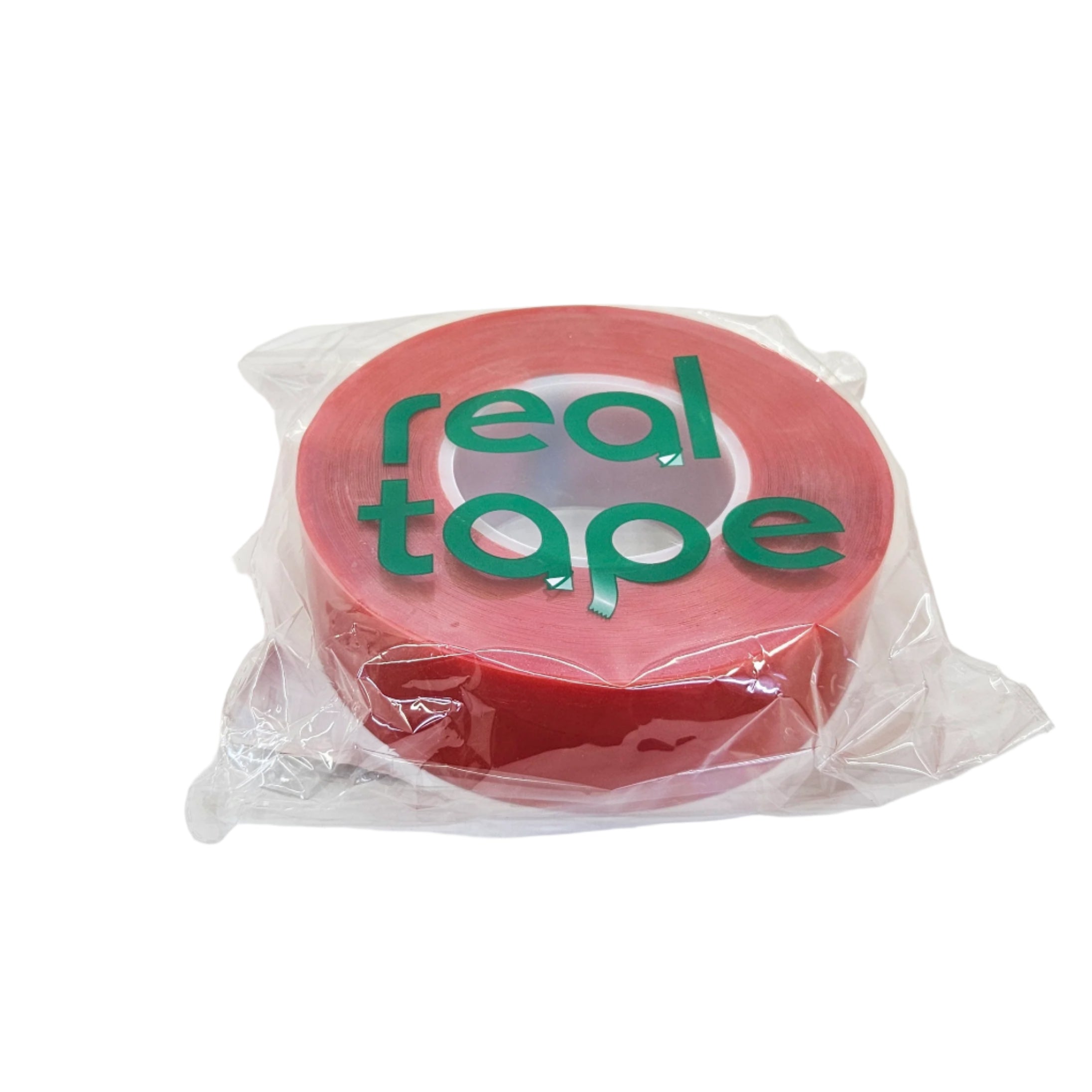 Red tape with 'real tape' text in green on a white background