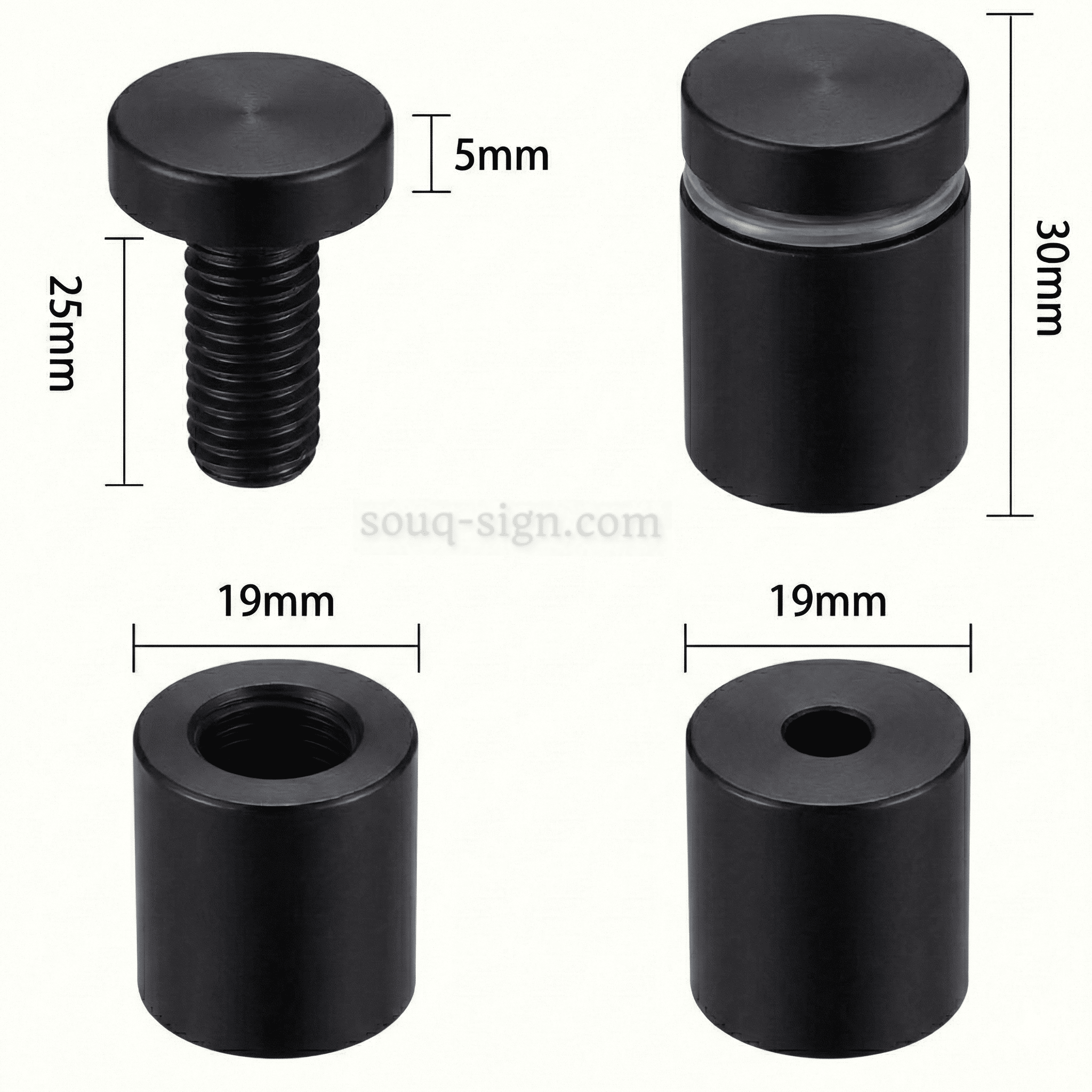 Black Glass Clamps 19×30mm