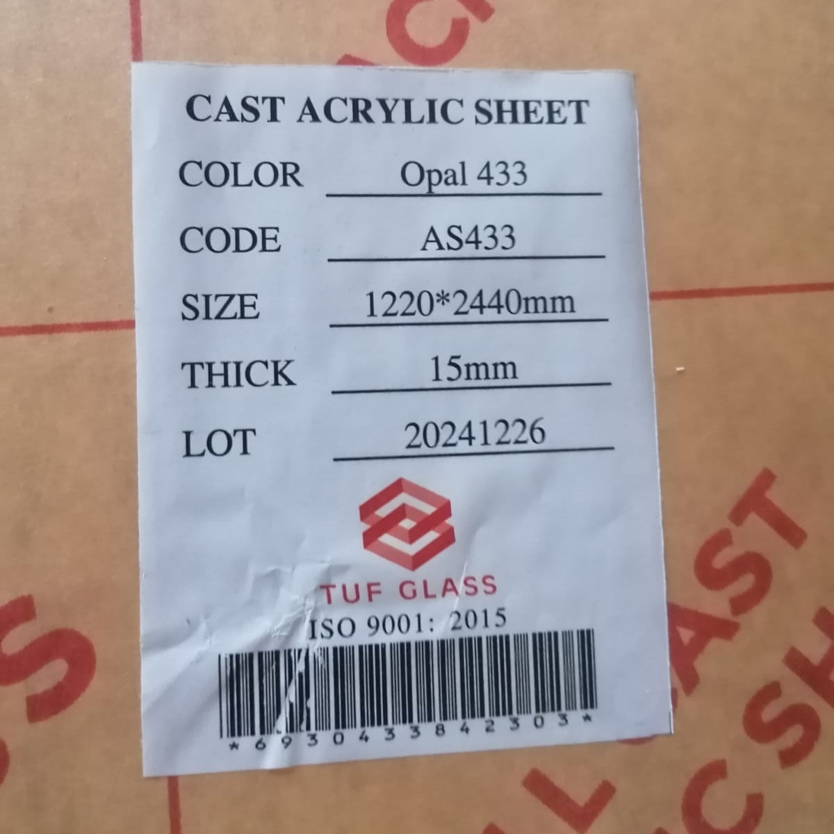 Cast Acrylic Sheet Opal AS433 I( Light Pass ) - 15mm